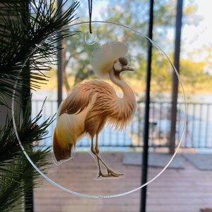 Gray Crowned Crane Bird Ornament Holiday Christmas bird lover acrylic